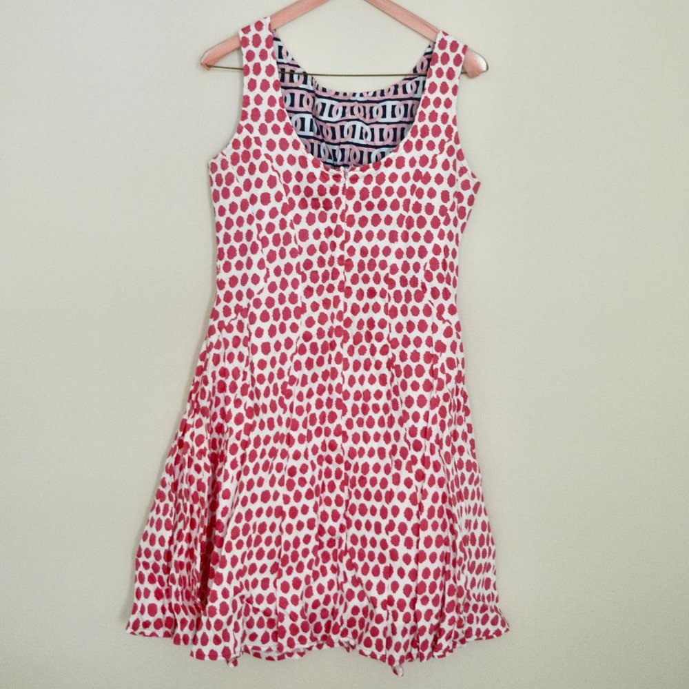 Dizzy Lizzy White Dress with Pink Brushstroke Polka Dots